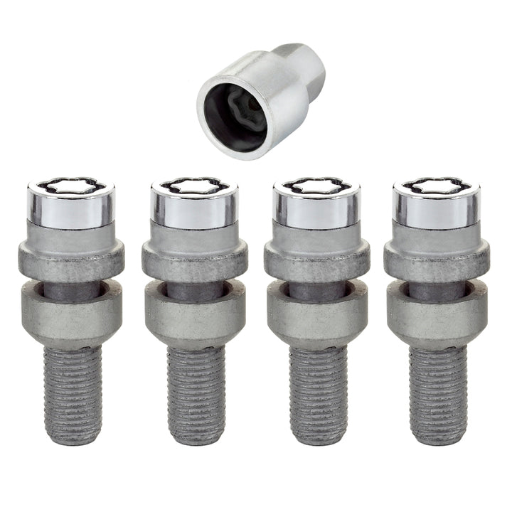 McGard Wheel Lock Bolt Set - 4pk. (Radius Seat) M14X1.5 / 17mm Hex / 28.2mm Shank Length - Chrome - Bull Strap
