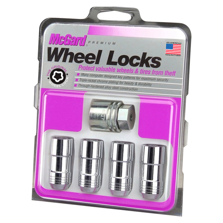 McGard Wheel Lock Nut Set - 4pk. (Cone Seat) 9/16-18 / 7/8 Hex / 1.765in. Length - Chrome - Bull Strap