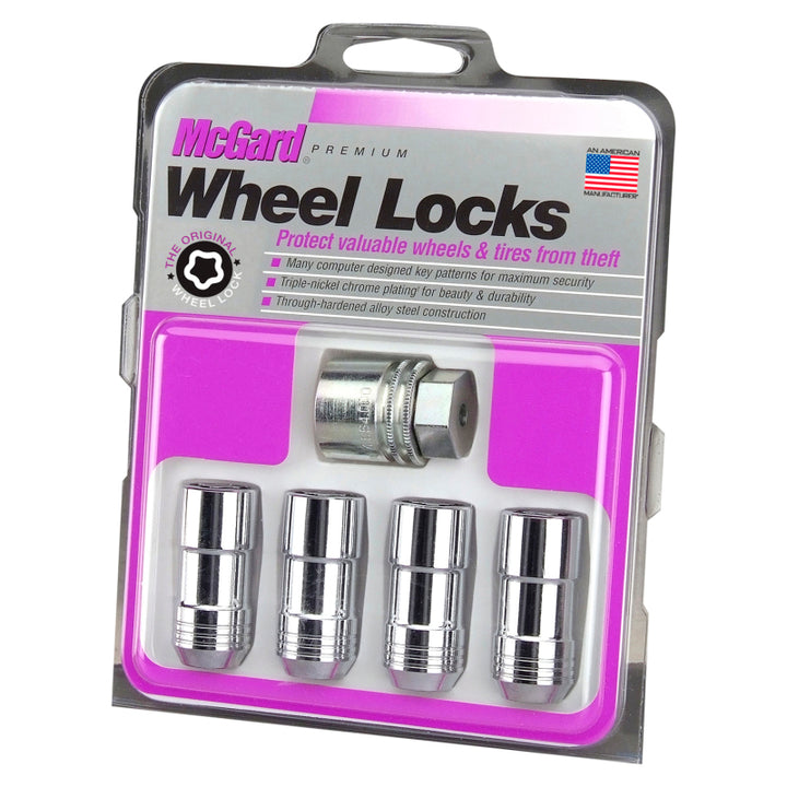 McGard Wheel Lock Nut Set - 4pk. (Cone Seat) 9/16-18 / 7/8 Hex / 1.765in. Length - Chrome - Bull Strap