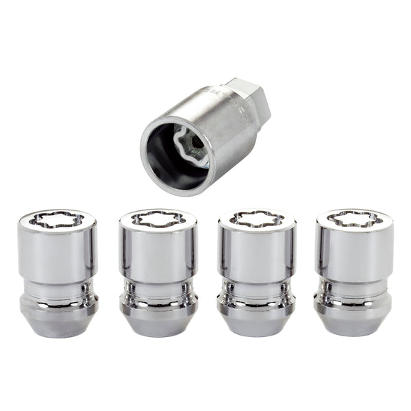 McGard Wheel Lock Nut Set - 4pk. (Cone Seat) M12X1.25 / 19mm & 21mm Dual Hex / 1.28in. L - Chrome - Bull Strap