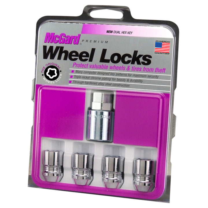 McGard Wheel Lock Nut Set - 4pk. (Cone Seat) M12X1.25 / 19mm & 21mm Dual Hex / 1.28in. L - Chrome - Bull Strap