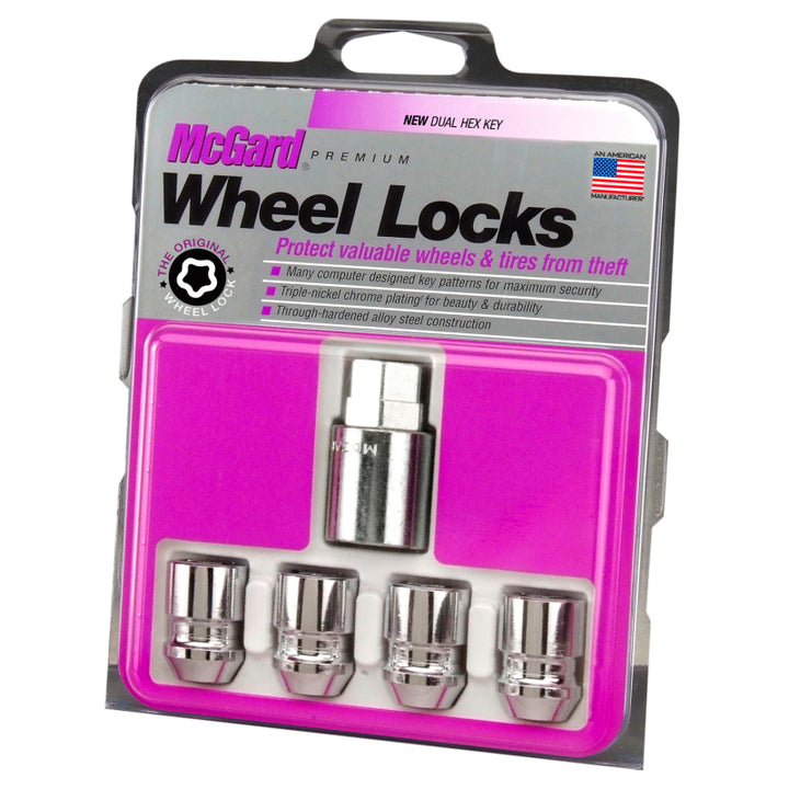 McGard Wheel Lock Nut Set - 4pk. (Cone Seat) M12X1.5 / 19mm & 21mm Dual Hex / 1.28in. L - Chrome - Bull Strap