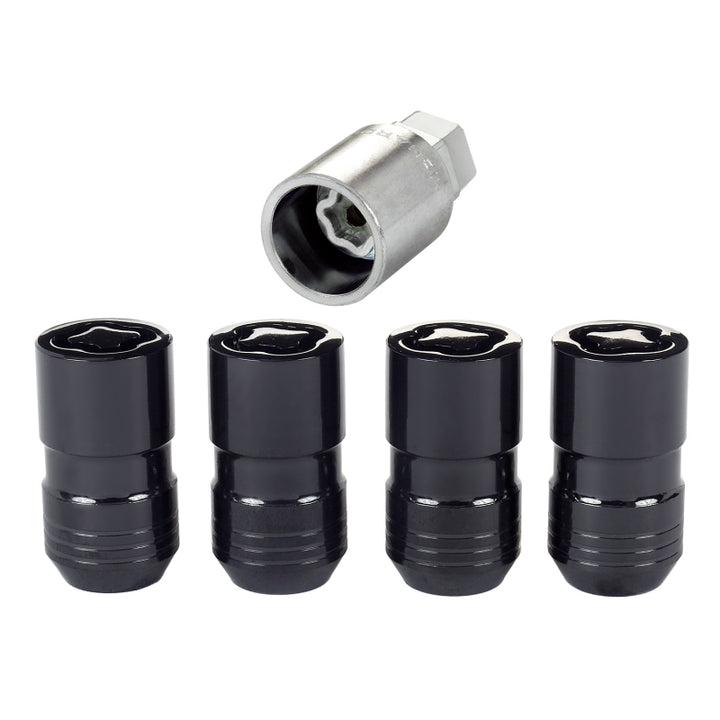McGard Wheel Lock Nut Set - 4pk. (Cone Seat) M14X1.5 / 21mm & 22mm Dual Hex / 1.639in. L - Black - Bull Strap