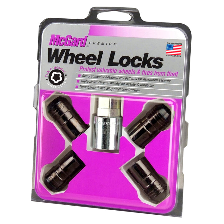 McGard Wheel Lock Nut Set - 4pk. (Cone Seat) M14X1.5 / 21mm & 22mm Dual Hex / 1.639in. L - Black - Bull Strap