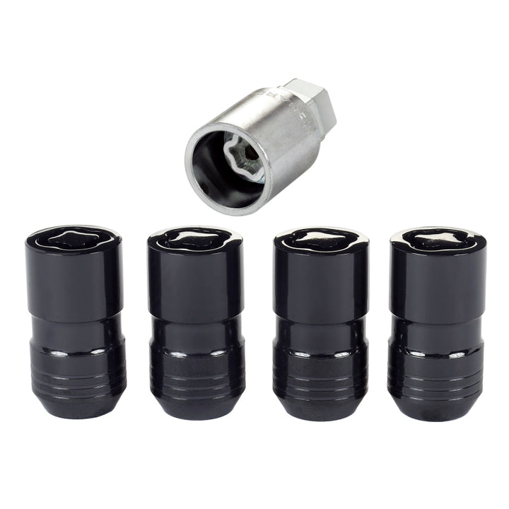 McGard Wheel Lock Nut Set - 4pk. (Cone Seat) M14X1.5 / 21mm & 22mm Dual Hex / 1.639in. L - Black - Bull Strap