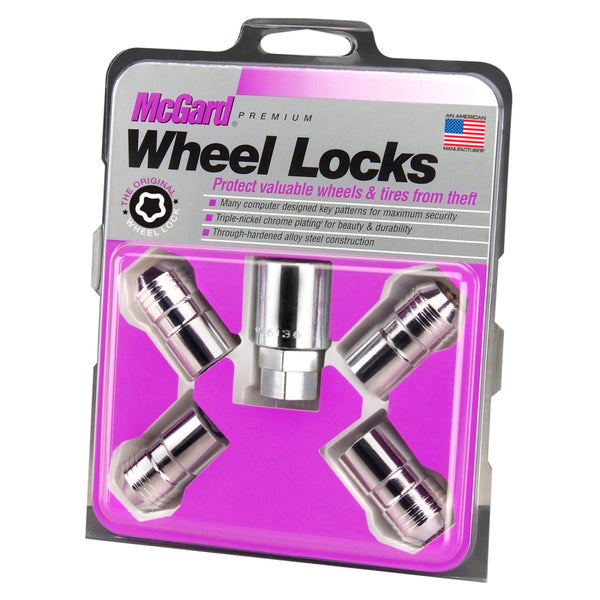 McGard Wheel Lock Nut Set - 4pk. (Cone Seat) M14X1.5 / 21mm & 22mm Dual Hex / 1.639in. L - Chrome - Bull Strap