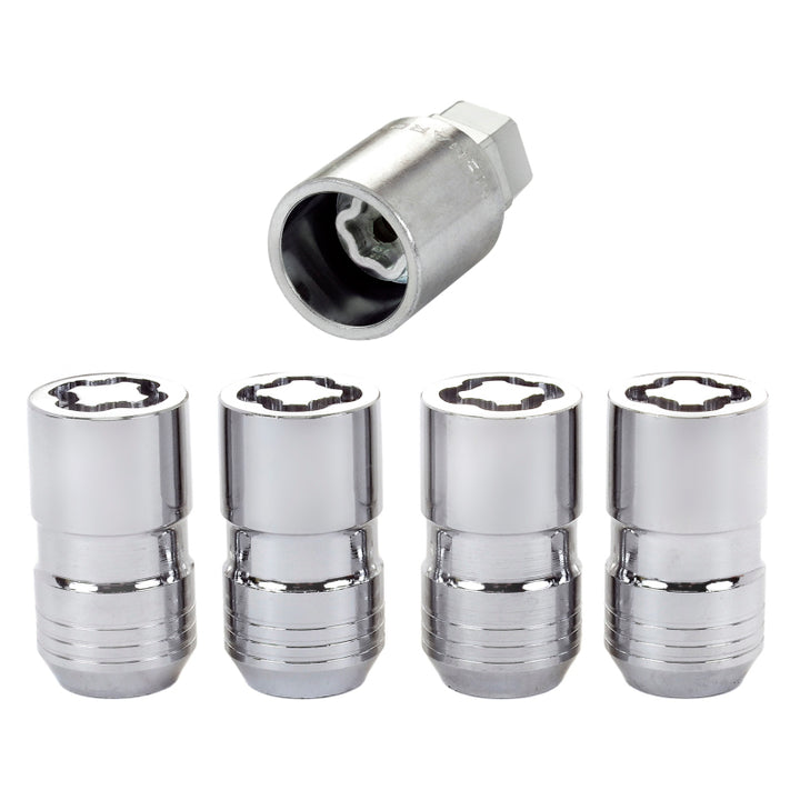 McGard Wheel Lock Nut Set - 4pk. (Cone Seat) M14X1.5 / 21mm & 22mm Dual Hex / 1.639in. L - Chrome - Bull Strap