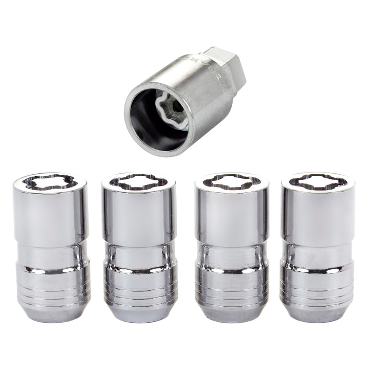 McGard Wheel Lock Nut Set - 4pk. (Cone Seat) M14X1.5 / 21mm & 22mm Dual Hex / 1.639in. L - Chrome - Bull Strap