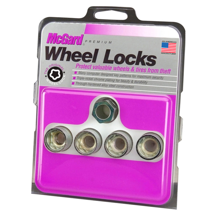 McGard Wheel Lock Nut Set - 4pk. (Under Hub Cap / Cone Seat) M14X1.5 / 22mm Hex / .893in. Length - Bull Strap