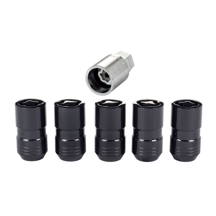 McGard Wheel Lock Nut Set - 5pk. (Cone Seat) M14X1.5 / 22mm Hex / 1.639in OAL - Black - Bull Strap