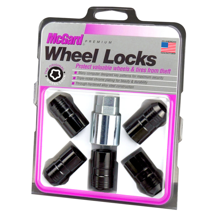 McGard Wheel Lock Nut Set - 5pk. (Cone Seat) M14X1.5 / 22mm Hex / 1.639in OAL - Black - Bull Strap
