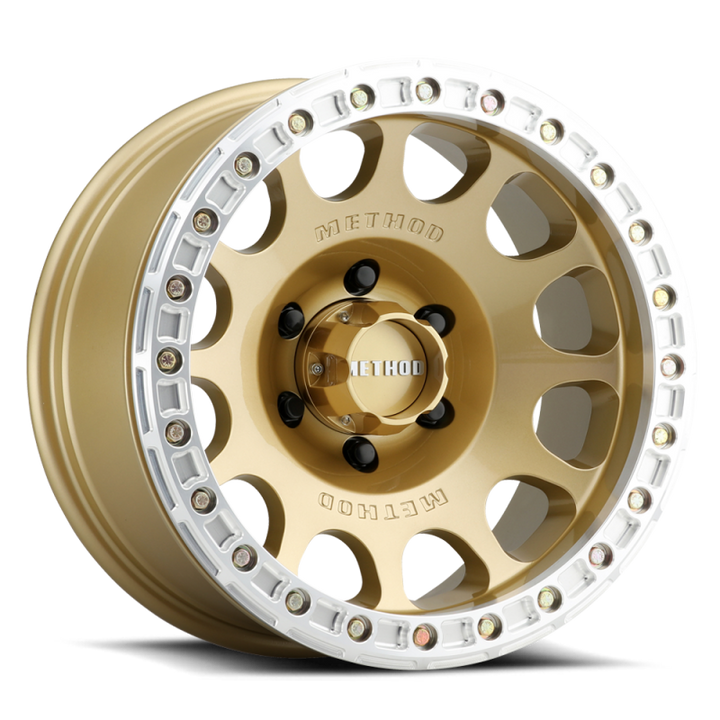 Method MR105 V3 Beadlock 17x9 -38mm Offset 5x5 71.5mm CB Gold Wheel w/ BH-H24125 - Bull Strap