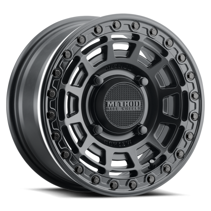 Method MR415 Beadlock 15x7 / 5+2/38mm Offset / 5x4.5 / 76mm CB Matte Black Wheel - Gloss Black Ring - Bull Strap