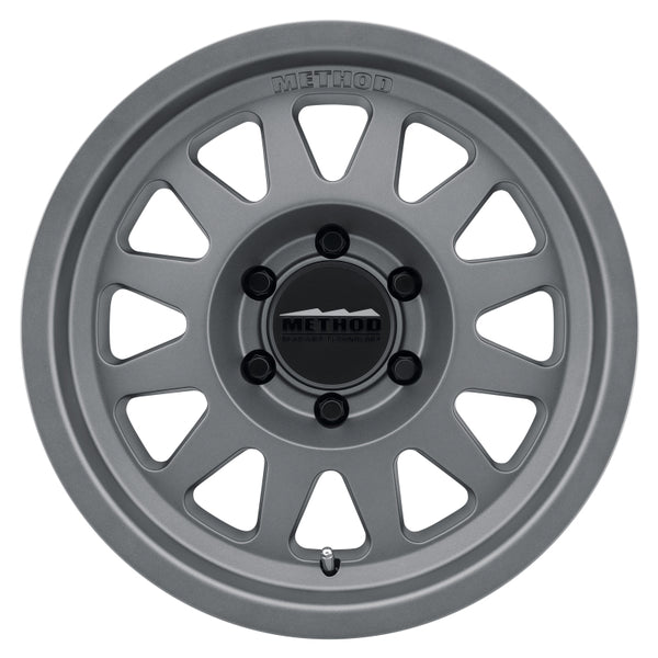 Method MR704 17x8.5 0mm Offset 6x5.5 106.25mm CB Matte Titanium Wheel - Bull Strap