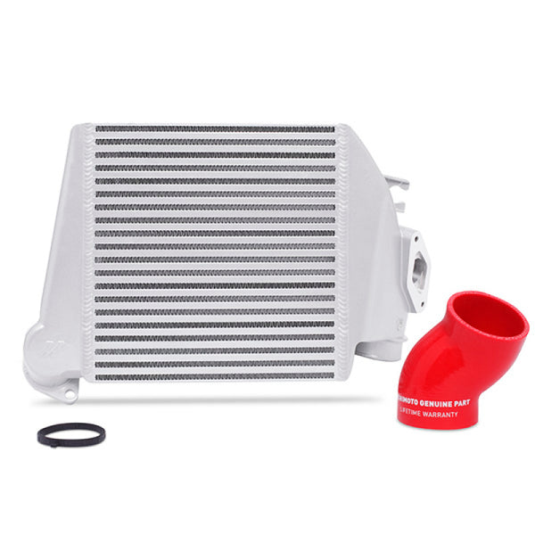 Mishimoto 08-14 Subaru WRX Top-Mount Intercooler Kit - Powder Coated Silver & Red Hoses - Bull Strap