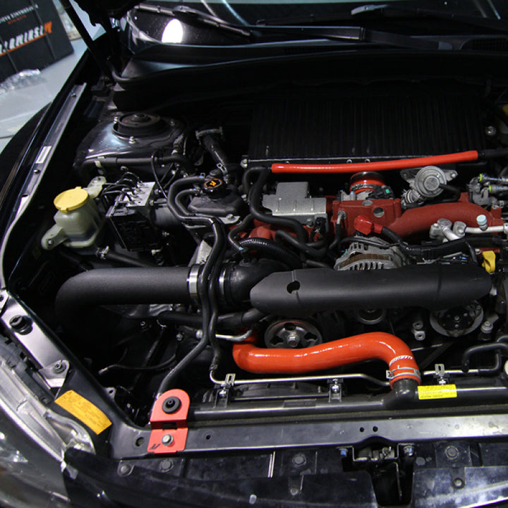 Mishimoto 08+ Subaru WRX/STi Performance Cold Air Intake Kit - Wrinkle Black - Bull Strap