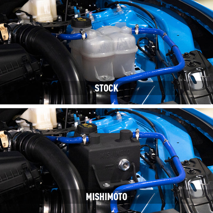 Mishimoto 2024+ Ford Mustang V8/2.3L EcoBoost Expansion Tank - Polished - Bull Strap