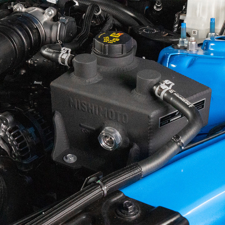 Mishimoto 2024+ Ford Mustang V8/2.3L EcoBoost Expansion Tank - Polished - Bull Strap