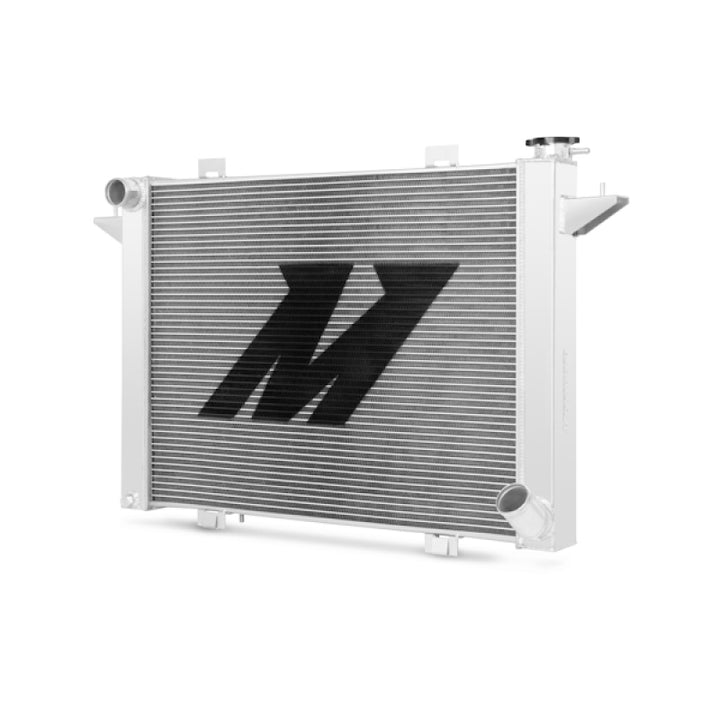 Mishimoto 90-93 Dodge Ram w/ 5.9L Cummins Engine Polished Aluminum Performance Radiator - Bull Strap