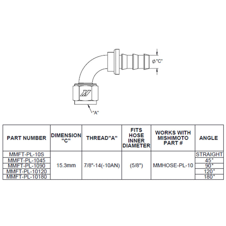 Mishimoto 90 Degree Push Lock Fitting - 10AN - Bull Strap