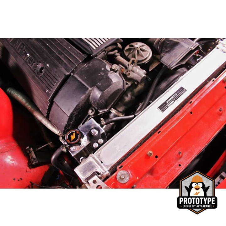 Mishimoto 92-99 BMW 3 Series Aluminum Coolant Expansion Tank - Black - Bull Strap