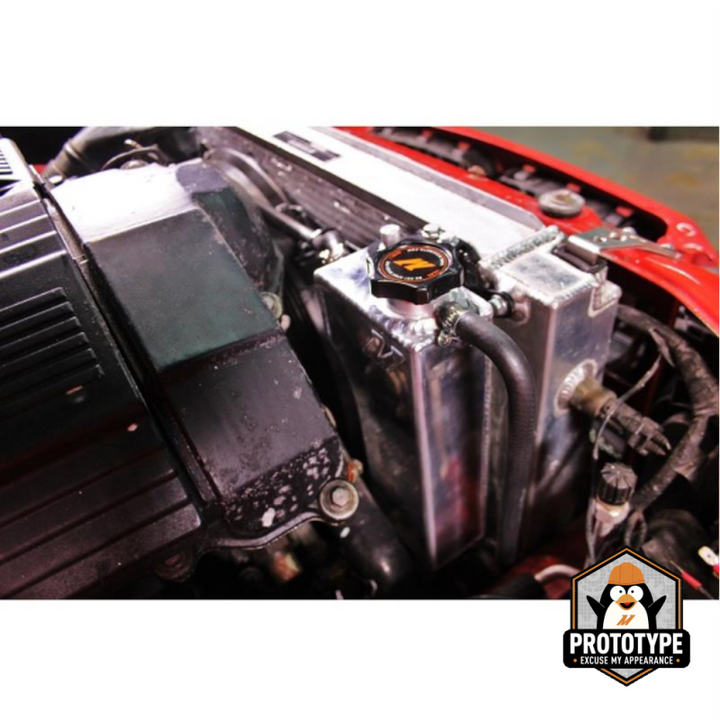 Mishimoto 92-99 BMW 3 Series Aluminum Coolant Expansion Tank - Black - Bull Strap