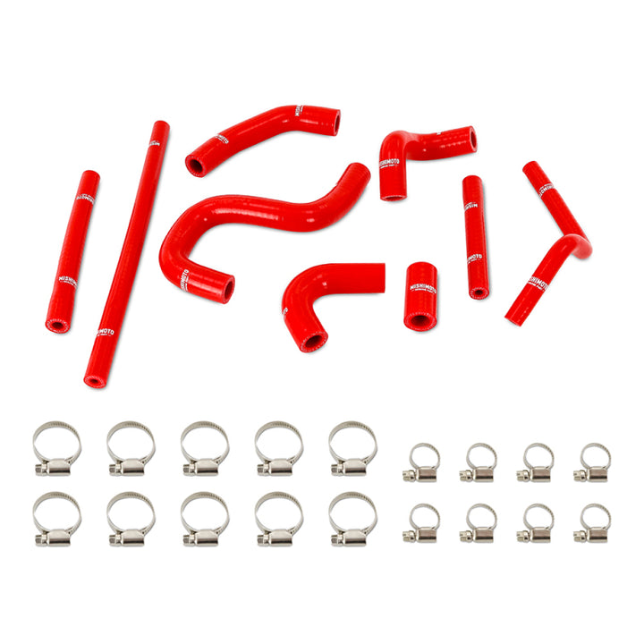 Mishimoto 96-02 Toyota 4Runner 3.4L (w/ Rear Heater) Silicone Heater Hose Kit - Red - Bull Strap