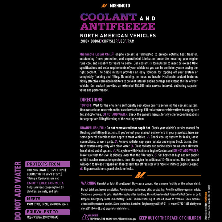 Mishimoto Liquid Chill EG Coolant, North American Vehicles, Purple - Bull Strap