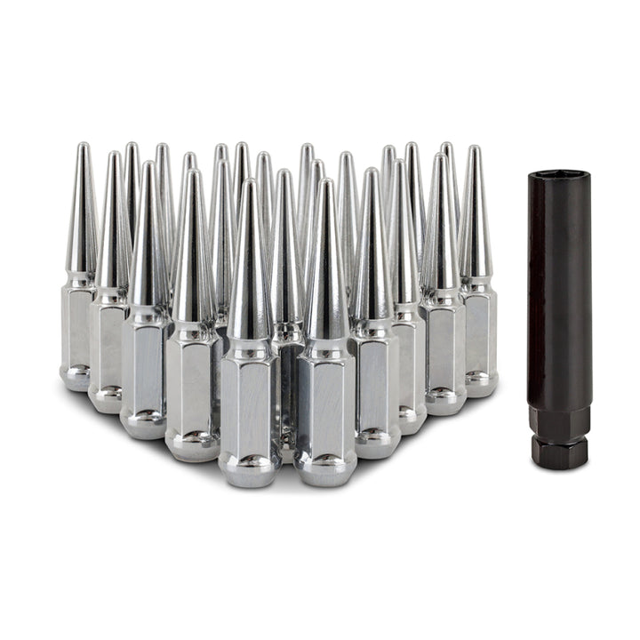 Mishimoto Mishimoto Steel Spiked Lug Nuts M14 x 1.5 24pc Set Chrome - Bull Strap