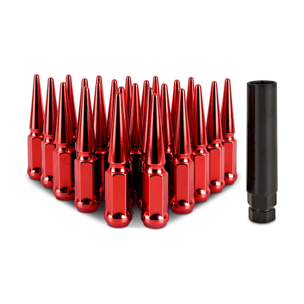 Mishimoto Mishimoto Steel Spiked Lug Nuts M14 x 1.5 24pc Set Red - Bull Strap