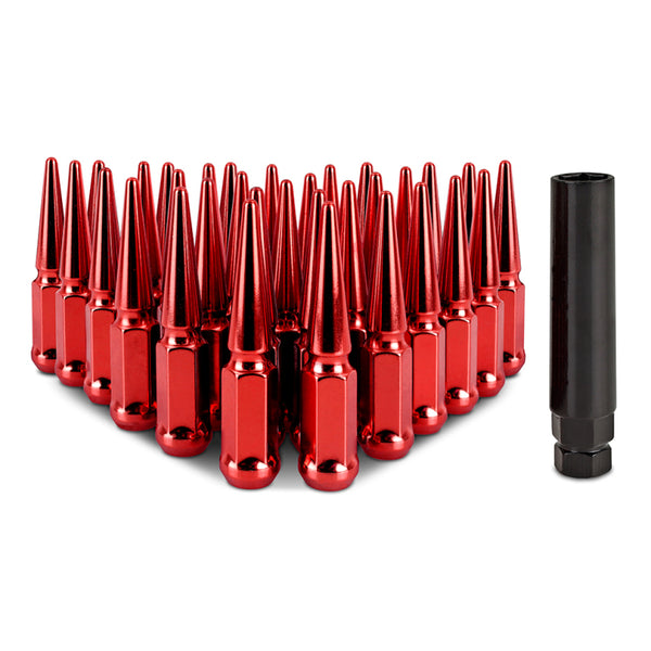 Mishimoto Mishimoto Steel Spiked Lug Nuts M14 x 1.5 32pc Set Red - Bull Strap