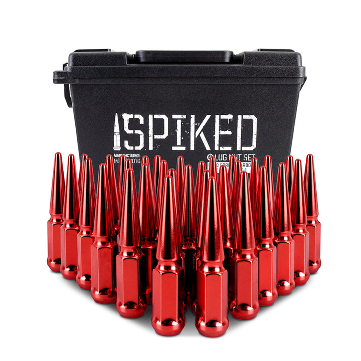 Mishimoto Mishimoto Steel Spiked Lug Nuts M14 x 1.5 32pc Set Red - Bull Strap