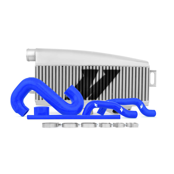 Mishimoto Subaru 02-07 WRX/04-07 STi Top-Mount Intercooler Kit - Powder Coated Silver & Blue Hoses - Bull Strap