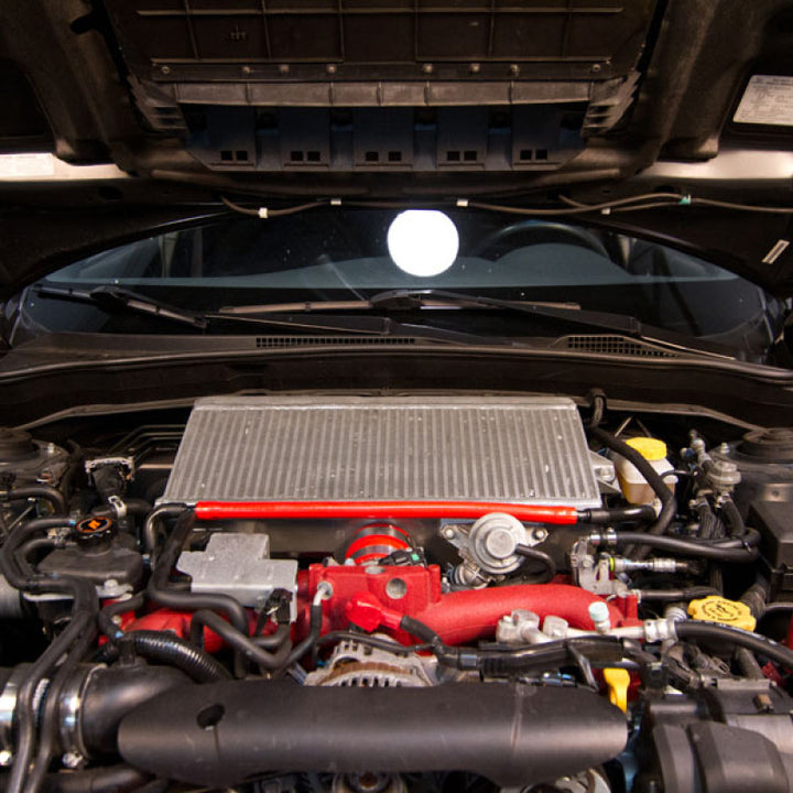 Mishimoto Subaru 08-15 WRX STi Top-Mount Intercooler Kit - Powder Coated Black & Black Hoses - Bull Strap