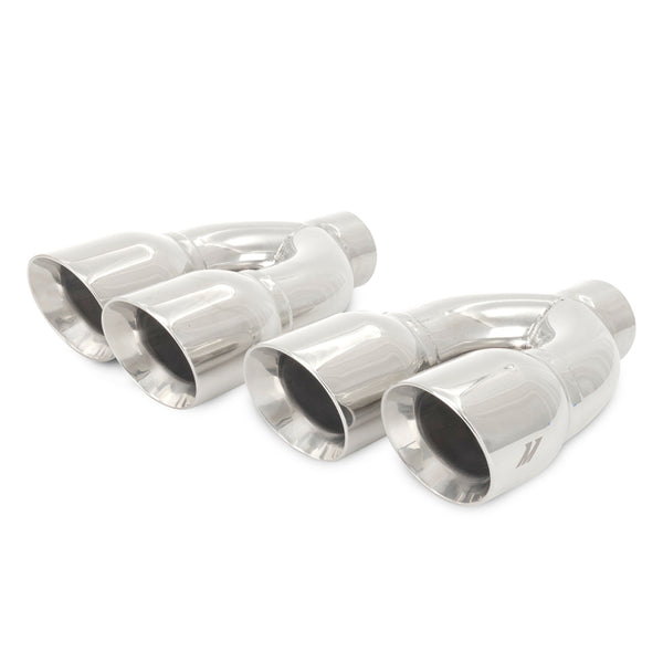 Mishimoto Universal Steel Muffler Tip 2.5in Inlet Dual Y Polished - Bull Strap