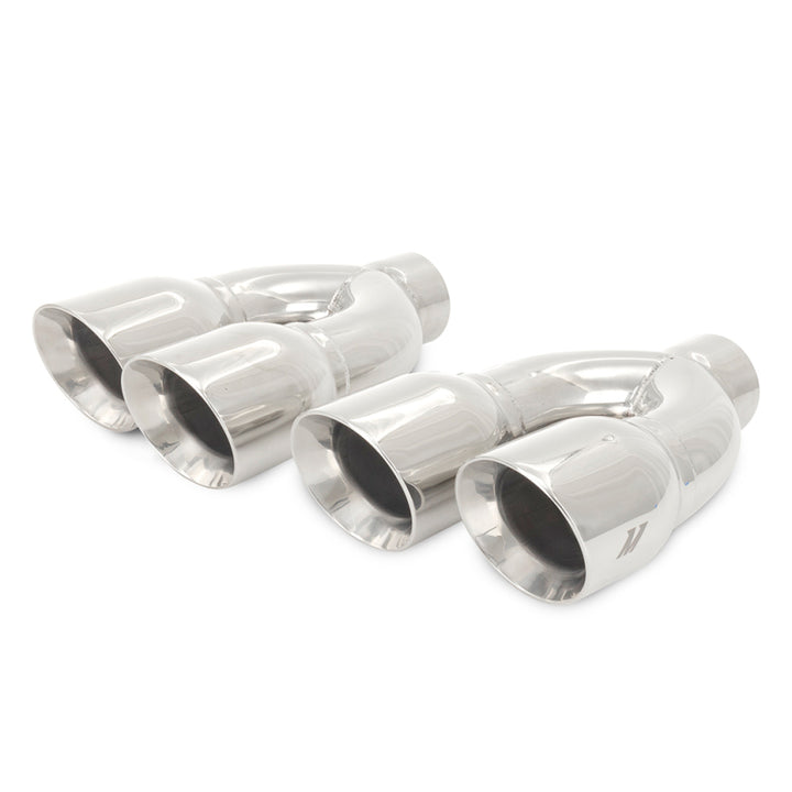 Mishimoto Universal Steel Muffler Tip 2.5in Inlet Dual Y Polished - Bull Strap
