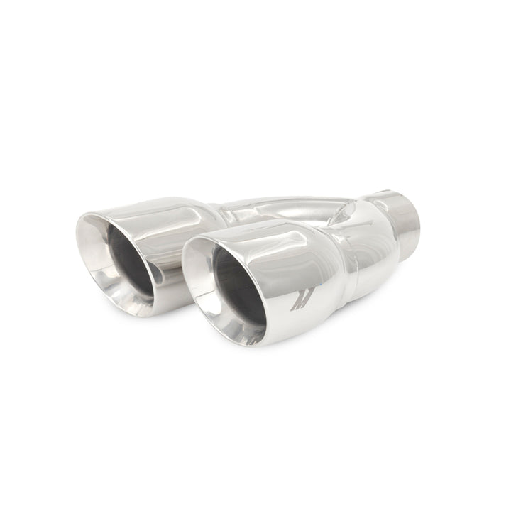 Mishimoto Universal Steel Muffler Tip 2.5in Inlet Dual Y Polished - Bull Strap