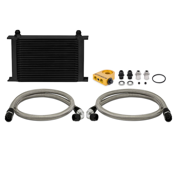 Mishimoto Universal Thermostatic 25 Row Oil Cooler Kit (Black Cooler) - Bull Strap