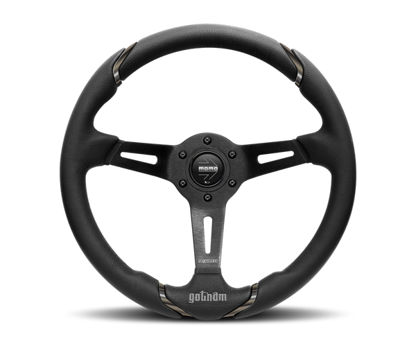 Momo Gotham Steering Wheel 350 mm - Black Leather/Black Spokes - Bull Strap