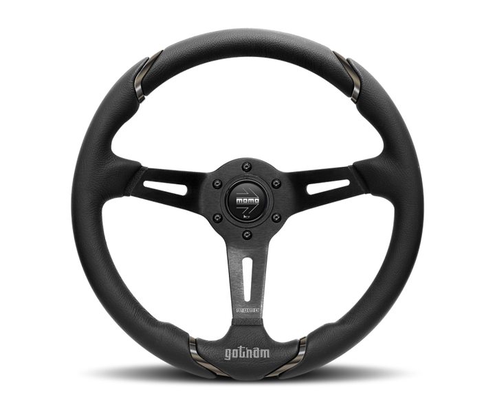 Momo Gotham Steering Wheel 350 mm - Black Leather/Black Spokes - Bull Strap