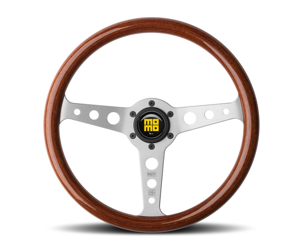 Momo Indy Steering Wheel 350 mm - Magoany Wood/Brshd Spokes - Bull Strap