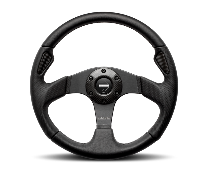 Momo Jet Steering Wheel 350 mm -  Black AirLeather/Black Spokes - Bull Strap