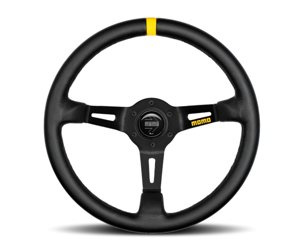 Momo MOD08 Steering Wheel 350 mm -  Black Leather/Black Spokes/1 Stripe - Bull Strap