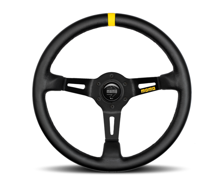 Momo MOD08 Steering Wheel 350 mm -  Black Leather/Black Spokes/1 Stripe - Bull Strap
