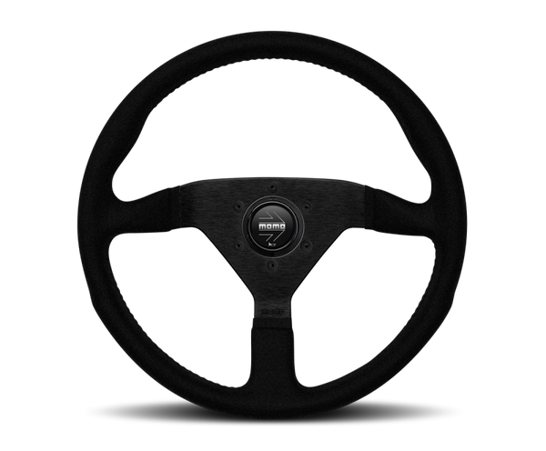 Momo Montecarlo Alcantara Steering Wheel 320 mm - Black/Black Stitch/Black Spokes - Bull Strap