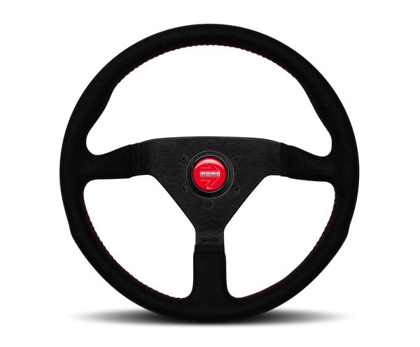 Momo Montecarlo Alcantara Steering Wheel 320 mm - Black/Red Stitch/Black Spokes - Bull Strap
