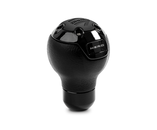 Momo Nero Shift Knob - Tall Black Leather, Black Chrome Insert - Bull Strap