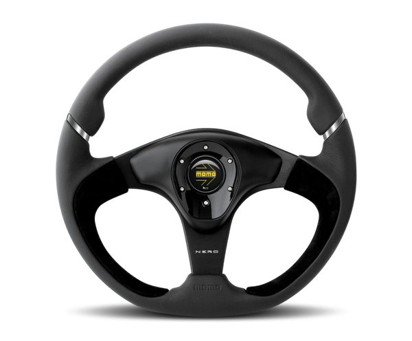 Momo Nero Steering Wheel 350 mm - Black Leather/Suede/Black Spokes - Bull Strap