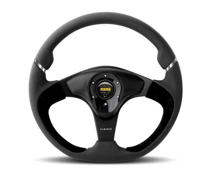 Momo Nero Steering Wheel 350 mm - Black Leather/Suede/Black Spokes - Bull Strap