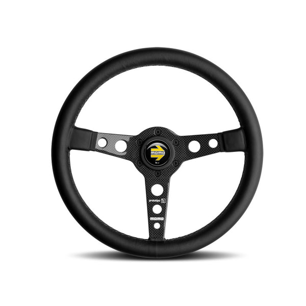 Momo Prototipo 6C Steering Wheel 350 mm - Black Leather/Gry St/Cbn Fbr Spoke - Bull Strap